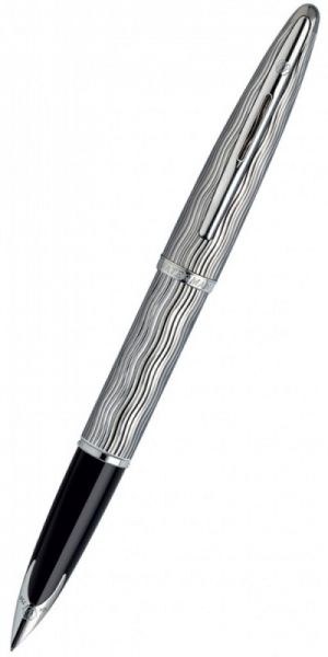 Ручка перьевая WATERMAN Carene (S0909830) Essential Silver ST (F) чернила: синий латунь перо золото 18K чеканка волной на колпачке и корпусе в стиле к